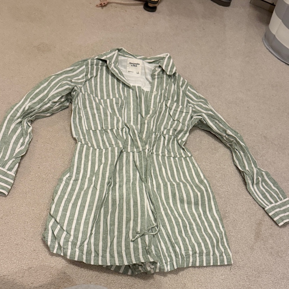 Green and White Striped One Piece